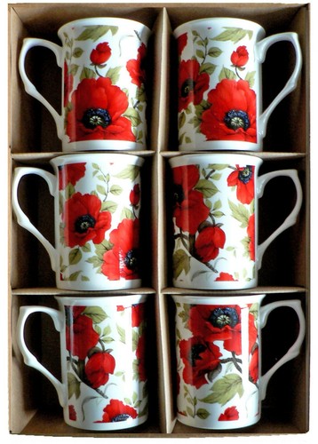 Poppy bone china mugs set - china,