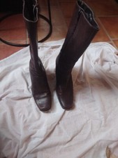  Dark Brown Leather Boots Size 4 Mid Calf