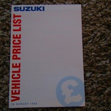 SUZUKI Swift Samurai Vitara Soft Top Supercarry Van Pick-Up PRICE LIST Aug 1993