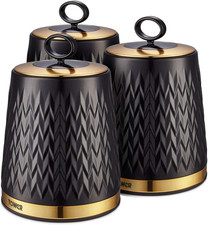 T826091BLK Empire Set of 3 Storage Canisters for Tea Coffee Sugar, 1.3L,