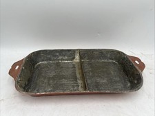 Antique French Copper Segmented Roasting Pan Hand Hammered Tin Lined 14”x8.25”