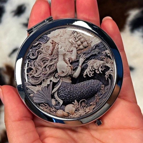 Round metal compact mirror - round,
