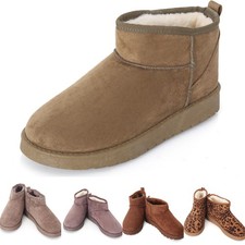 Womens Ladies Suede Boot Ankle Height Faux Fur Lining Winter Shoes Size 3 - 8