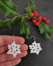 Hand Crochet Snowflakes Earrings, Handmade Christmas Earrings, Gift ideas 