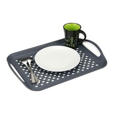Anti Non Slip Plastic Food Tray Rubber Grip Surface Serving Lap Dinner Pub Grey
