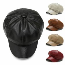 Winter Women Leather Baker Boy Peaked Cap Newsboy Hat Ladies Vintage Hat