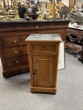 French Louis XV Black Marble Top Walnut Bedside Table Cabinet Cupboard Antique