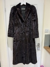 Vintage Full-Length Black Mink Real Fur Coat – Puff Shoulders – Size S