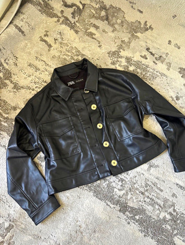 Zara black faux leather button - zara,