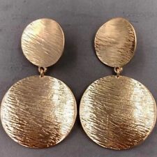 CLIP ON BIG EARRINGS large round drop circle texture disc dangle GOLD/SILVER PLT
