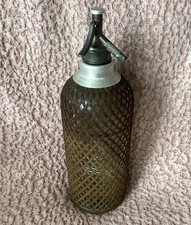 Vintage Sparklets Soda Siphon Glass Bottle & Wire Mesh Display Prop Bar England