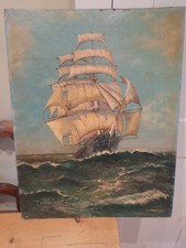 Oil On Board Sailing Ship Painting