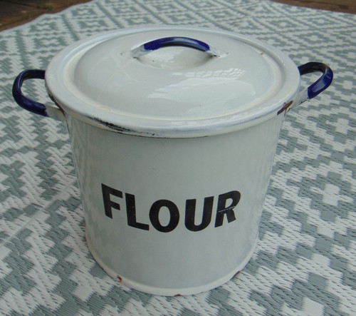 Vintage white enamel flour - vintage,