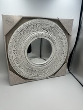 Round Window Garden Decorative Mirror-Distressed White