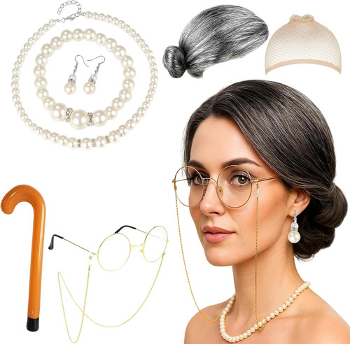 Old lady costume set - set, 8pcs