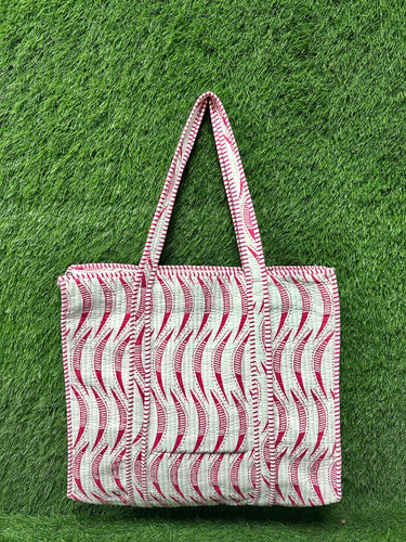 Handmade cotton quilted tote - handmade,