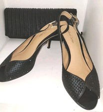 ROLAND CARTIER BLACK SHIMMER PEEP TOE SOFT TOUCH SHOES & MATCHING BAG UK 6 39