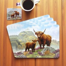 Special Offer Set Of 4 Non Slip Cork Backed Highland Cow Placemats & Or Coasters