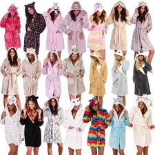 Womens Fleece Dressing Gown Ladies Robe With Novelty Hood