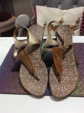 Grendha Gold Art Deco Style Back Strap Sandals - Size UK 7, EU 40