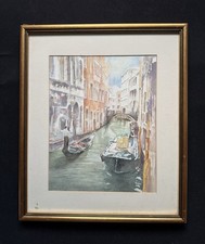 Original Signed Despina Hunt Watercolour Painting Venice Canal Italy Framed