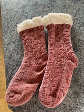 Pink Chenille Slipper Socks Cream Fleece Lining One Size From Forever England