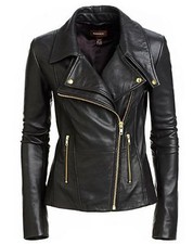 Ladies Black Women's Slim Fit Biker Style Real Leather Jacket