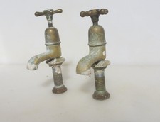 Antique Brass Taps Sink Basin Porcelain Caps Victorian Vintage Old Faucet