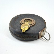 ANTIQUE 66FT LEATHER CASED METAL TAPE MEASURE RETRACTABLE SURVEY TOOL