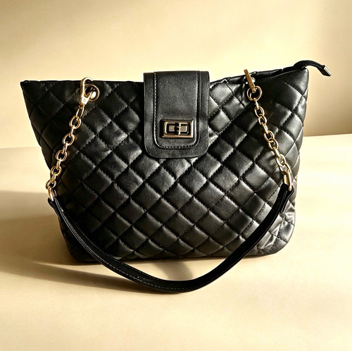 Black quilted faux - quilted,