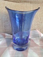 large hand blown studio glass vase. blue