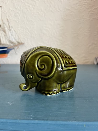 Ceramic green elephant money - ceramic,