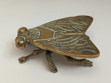 Vintage Solid Brass Fly Match Holder Vesta Match Striker Ashtray with Hinged Lid