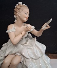 Vtg Wallendorf 1764 Porcelain Figure Sitting Lady With Fan Made in Germany