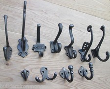 RUSTIC IRON HOOKS ANTIQUE CAST IRON COAT HOOKS/OLD VINTAGE HAT HANGING PEGS