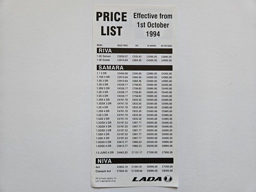 Lada price list sales - price, brochure