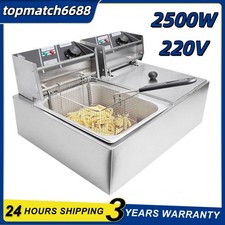 12L Commercial Electric Deep Fryer Fat Chip Twin Dual Tank Stainless Steel 2500W