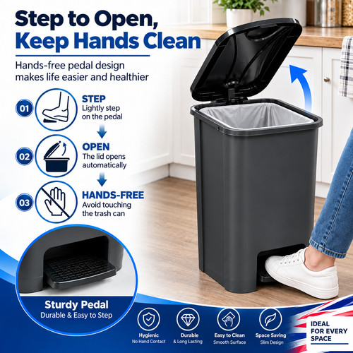 50l slim pedal bin - bin, large