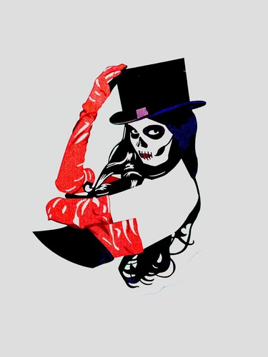 Skeleton girl sticker top - 4”,