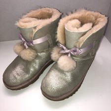 Ugg Gita Pom-Pom Boots Metallic Gold Big Girls size 5 EU35