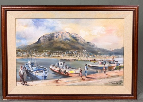 Vintage oil painting harbour - oil,