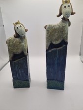 Set of (2) Artforum Farmyard Fun Resin Goat  Figurines - Billy, Tilly