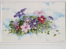 Contemporary Original watercolour painting signed by Valerie Croker SBA Clematis