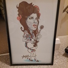 Amy Winehouse hand drawn caricature, unique, in black frame. Fabulous. Condition