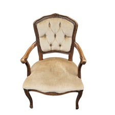 French Louis Style Carver Chair Golden Cream Buttoned Back 