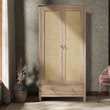 Willow Oak & Rattan 2 Door Double Wardrobe with 1 Drawer Bedroom Furniture