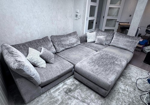 Grey shaped sofa with - sofa,