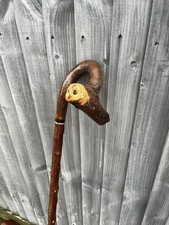 One of a kind Owl And Mouse Carved Shepherds Crook Walking Stick