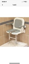 AKW Wall Mounted Fold up Horseshoe Shower Chair - Grey Padded Seat, Back & Arms