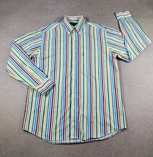 Viyella Mens Shirt Large Multicoloured Stripes Button Collar 100% Cotton RRP £89